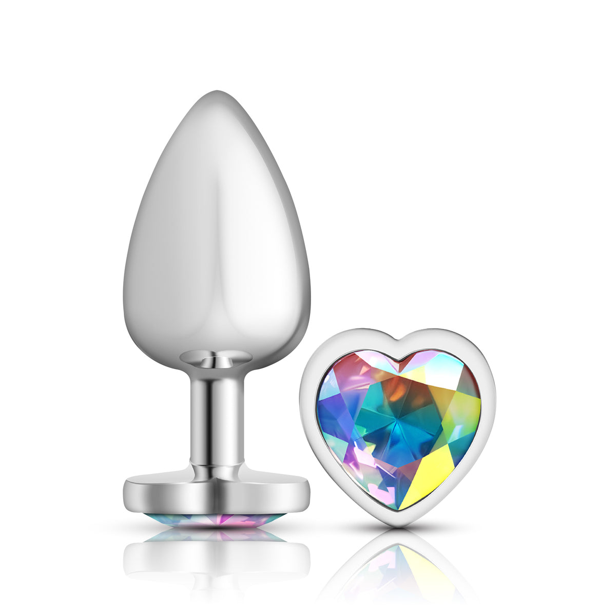 "Clear Iridescent Heart Gem Silver Metal Plug - Lg VB-CC9128"