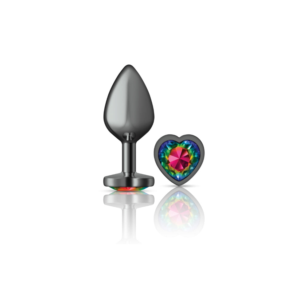 "Rainbow Heart Gem Gunmetal Metal Plug - Md VB-CC9133"